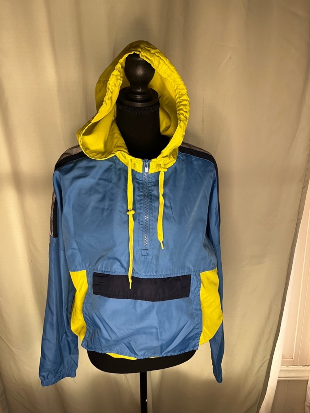 A. Lab zip-up windbreaker hoodie jacket blue and yellow colorblock medium - Picture 2 of 9